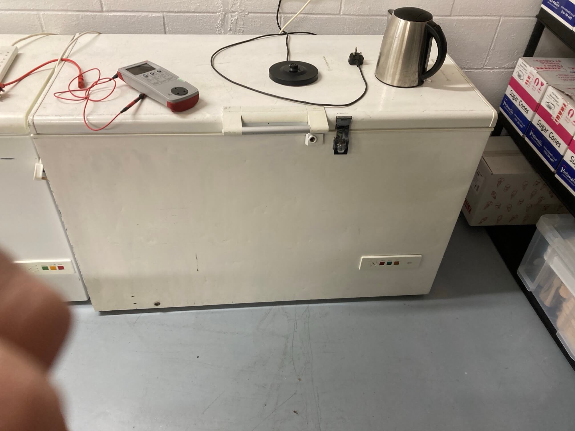 Commercial chest freezer included in PAT testing at a Wicklewood business