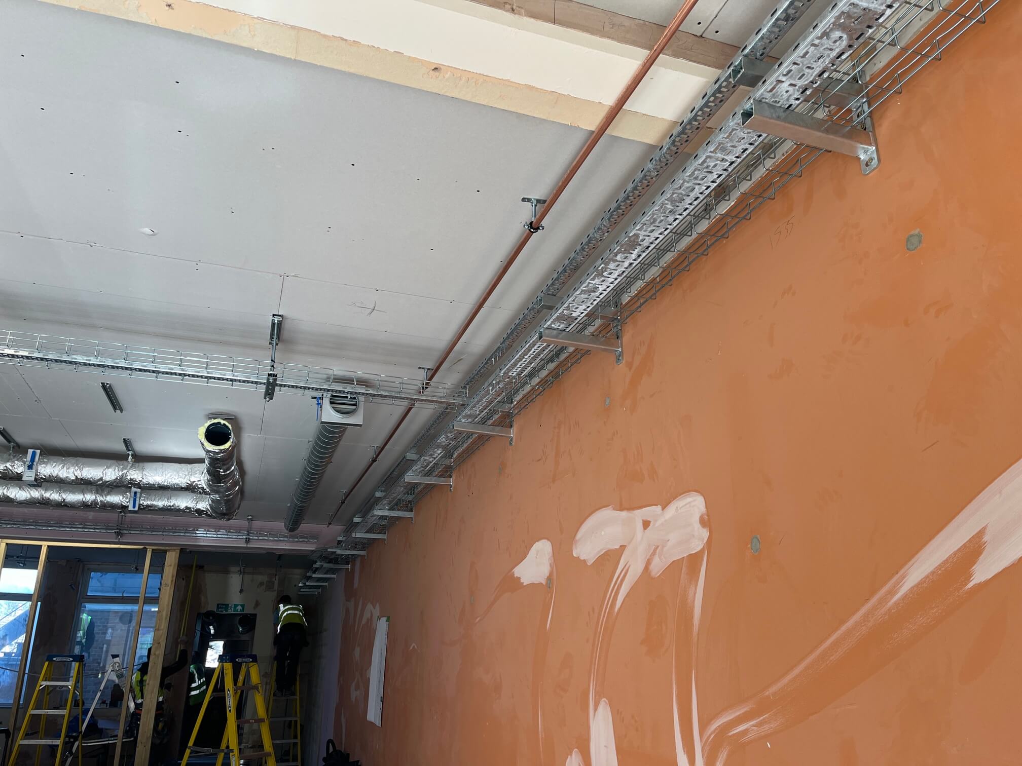 Ceiling cable containment and building services during the Banking Hub fit-out