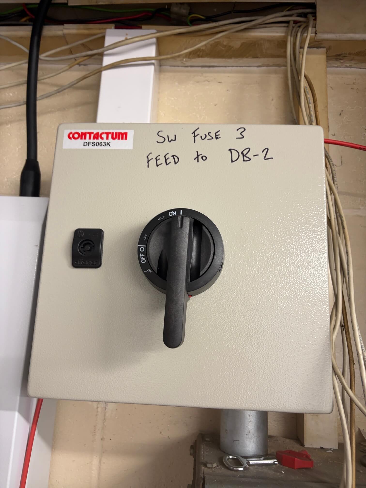 Existing Contactum switch fuse enclosure feeding the workshop DB2