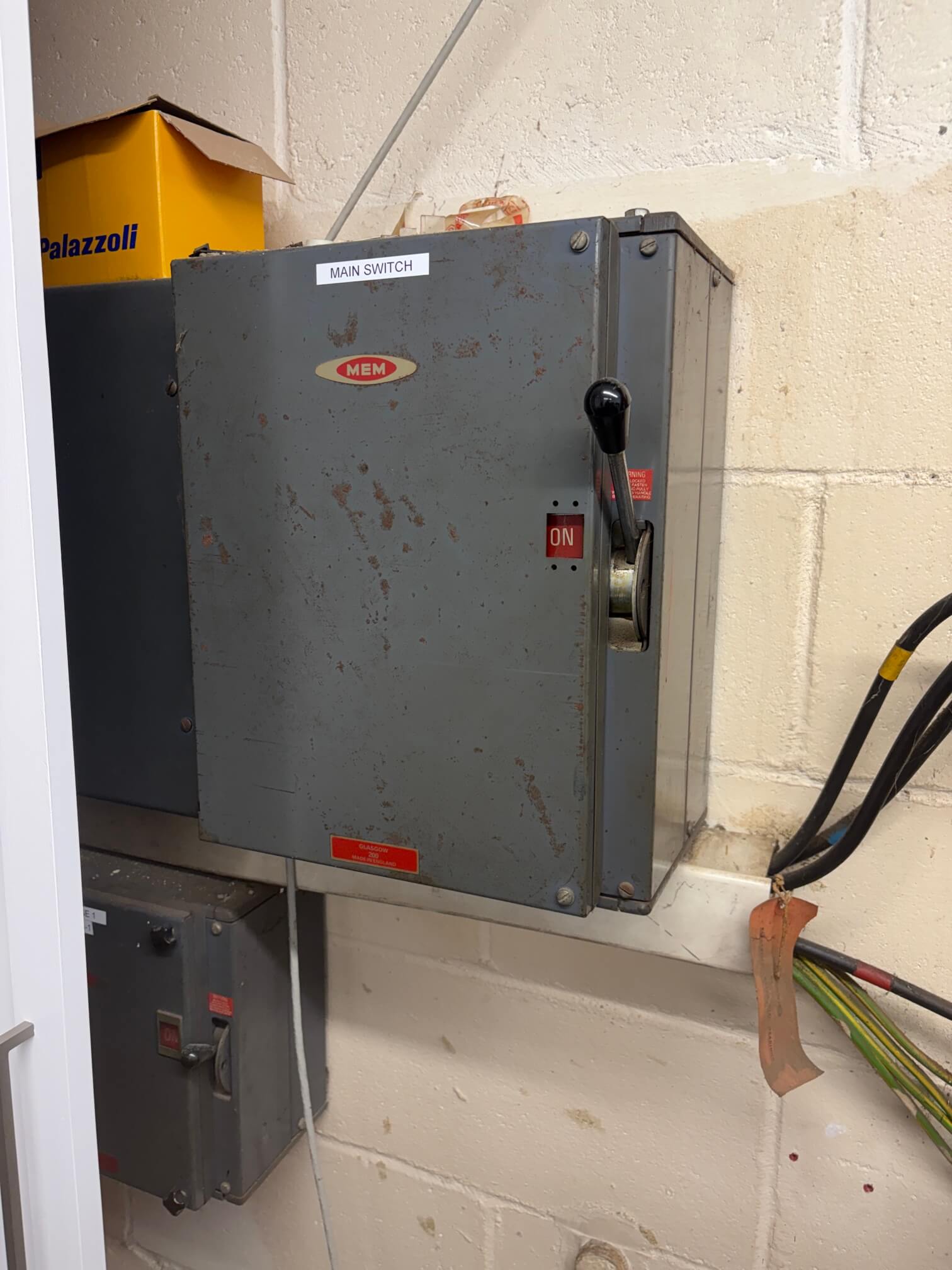 Existing MEM main switch inspected before the workshop DB2 replacement
