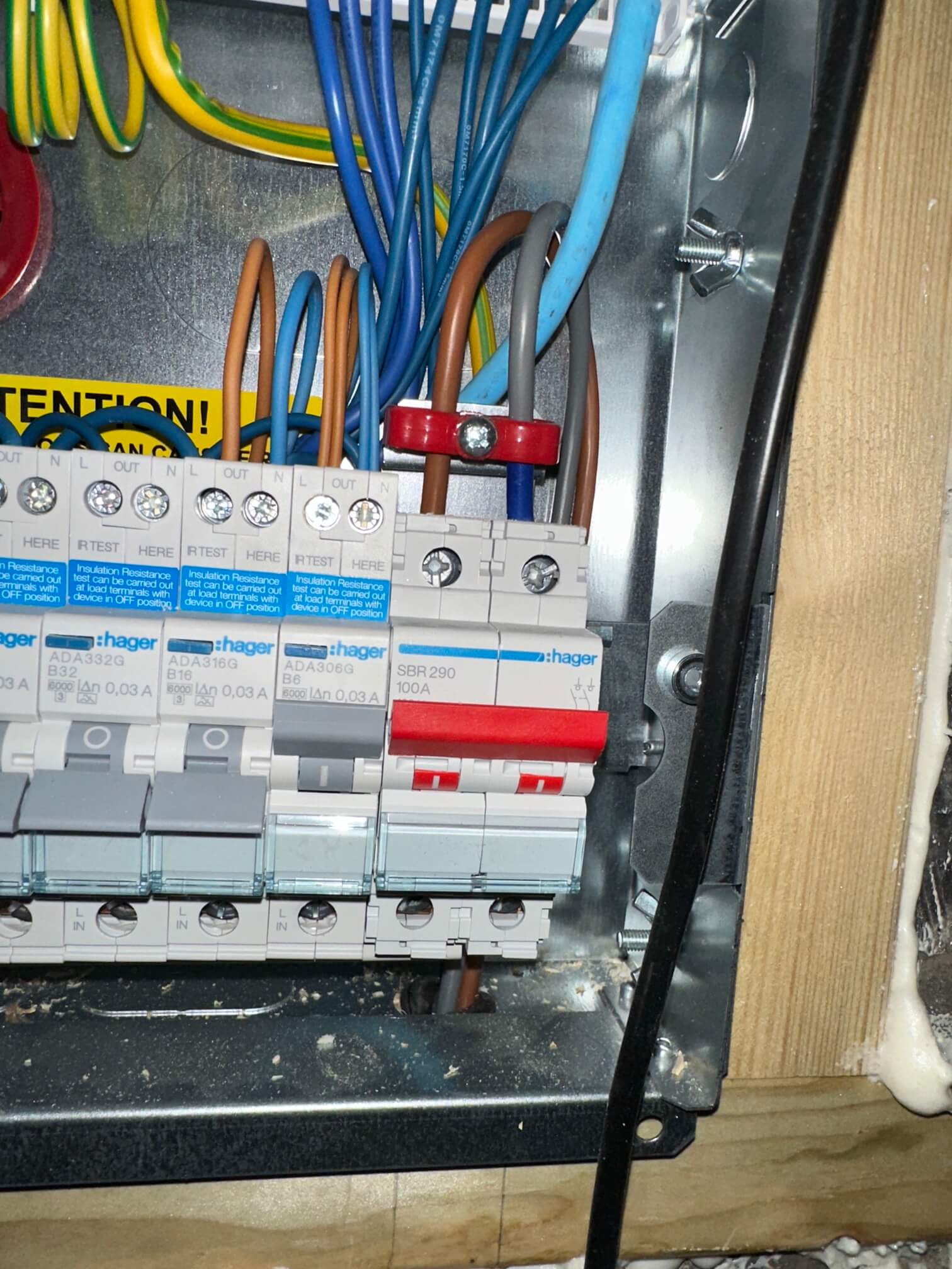 Consumer-unit cabling, RCBOs and 100A main switch