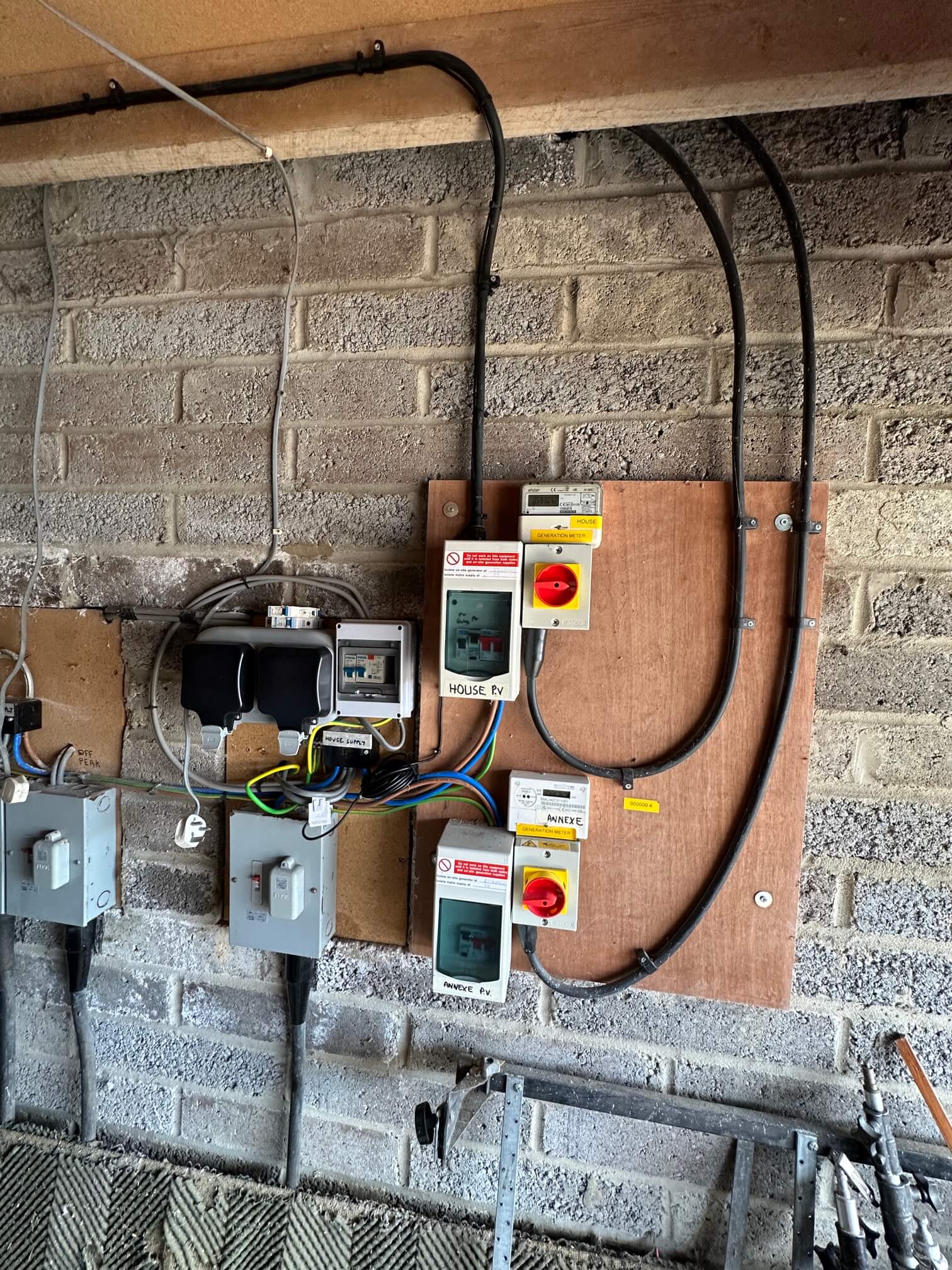 Organised house and annexe solar controls after electrical alterations