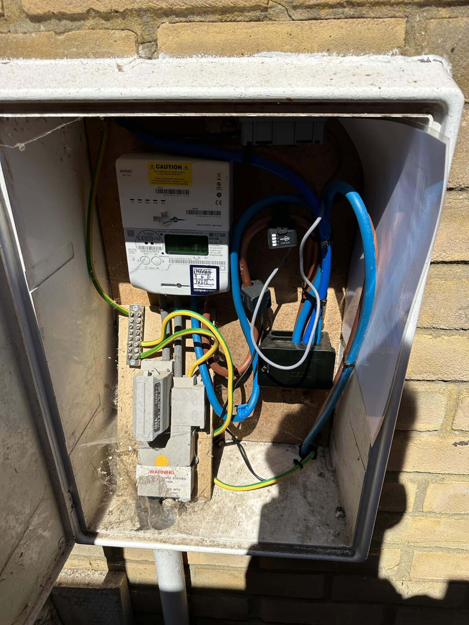 Smart meter cabinet with CT clamps fitted for Zappi solar monitoring