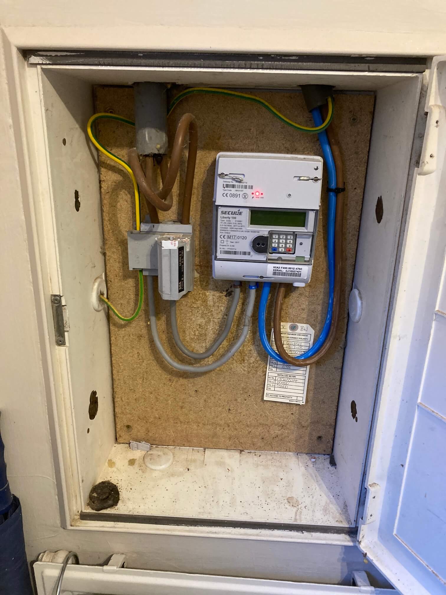 Smart meter and supply fuse at a Wicklewood home