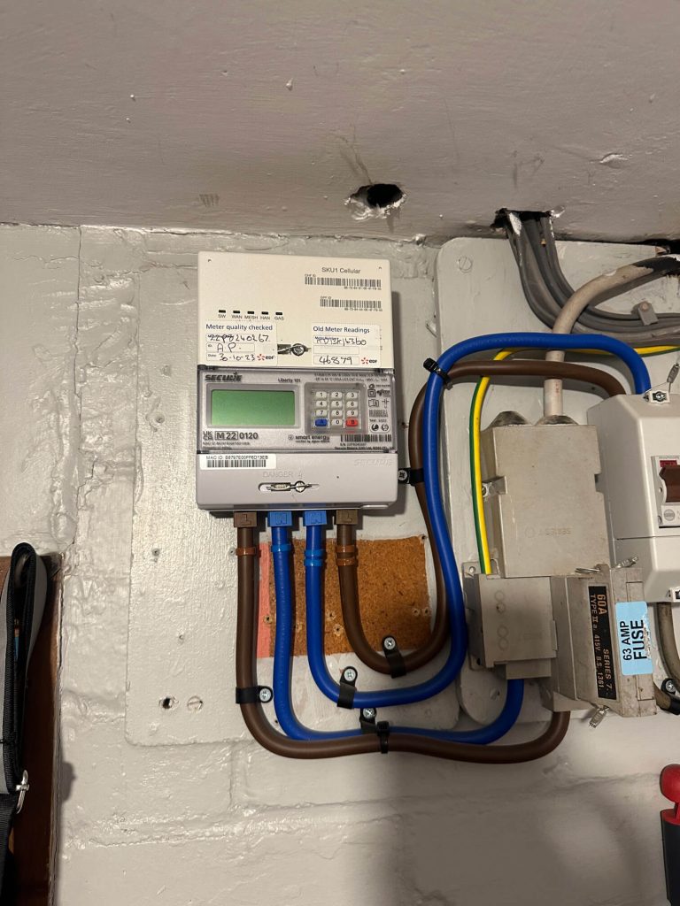 Electricity meter and nearby supply equipment at the North Lopham property